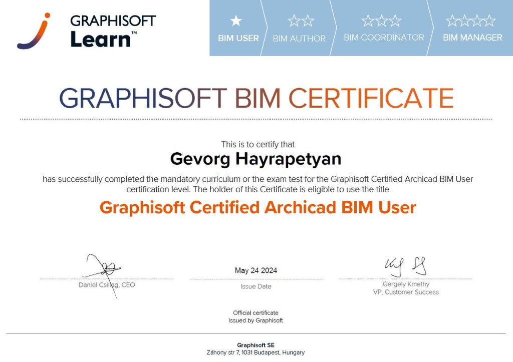 Graphisoft Certified Archicad BIM User — Gevorg Hayrapetyan