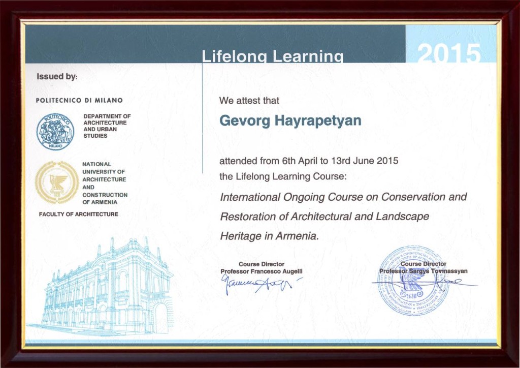 Heritage conservation course — Politecnico di Milano & NUACA